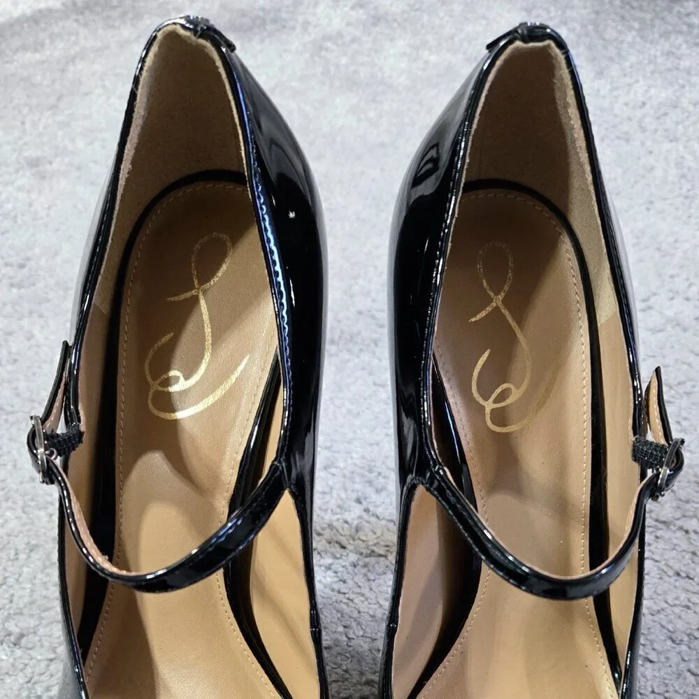Sam Edelman Arie Black Patent Faux Leather Pointed Toe Platform Stiletto Pumps